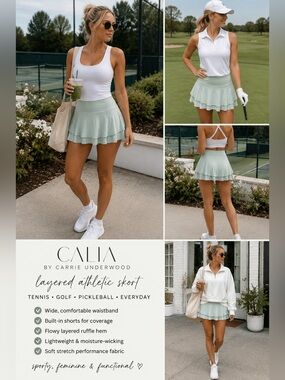 CALIA by Carrie Underwood Mint Green Layered Ruffle Athletic Tennis Golf Skort M